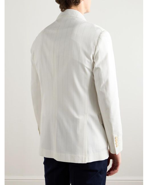 Brunello Cucinelli White Double-Breasted Pinstriped Wool And Cotton-Blend Twill Blazer for men