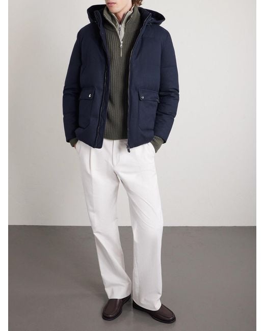 Canali Blue Hooded Cashmere Down Jacket for men