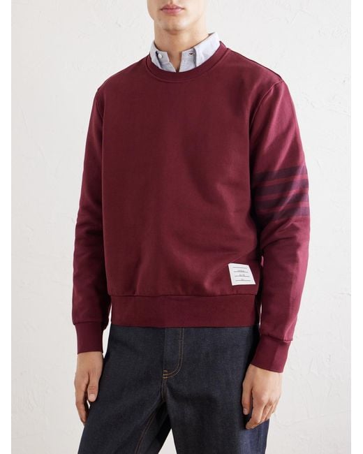 Thom Browne Red 4-Bar Stripe Cotton-Jersey Sweatshirt for men