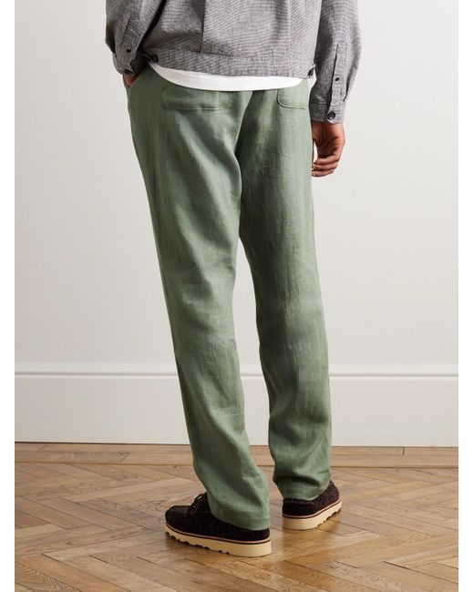Oliver Spencer Green Tapered Linen Drawstring Trousers for men