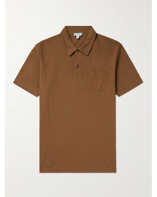 Sunspel Brown Riviera Slim-fit Cotton-mesh Polo Shirt for men