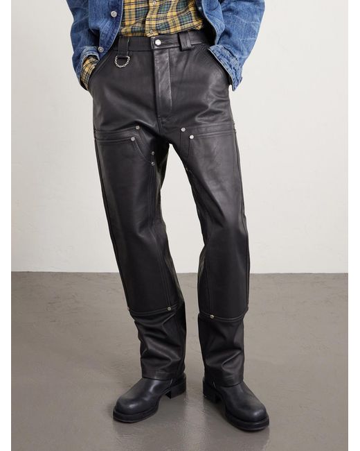 424 Gray Hoorsenbuhs Straight-Leg Studded Leather Trousers for men