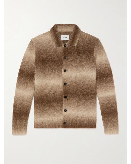 NN07 Brown Alfie 6656 Striped Alpaca-Blend Cardigan for men