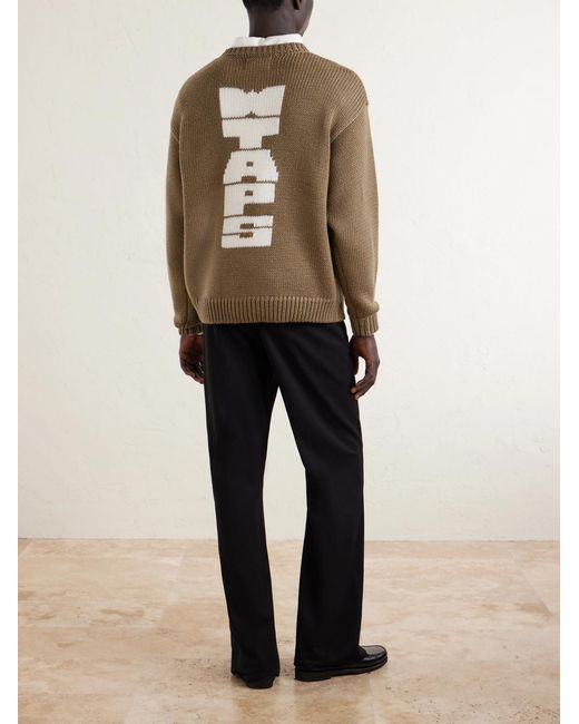 (w)taps Natural Logo-intarsia Ribbed-knit Sweater for men