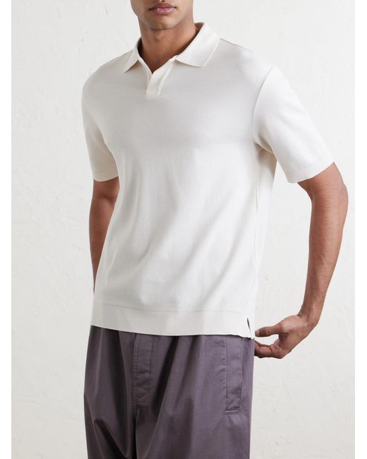 Altea White Pierre Honeycomb-knit Cotton-piqué Polo Shirt for men