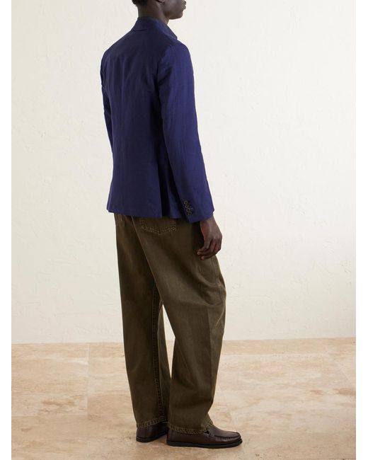 Paul Smith Blue Double-breasted Wool And Linen-blend Blazer for men