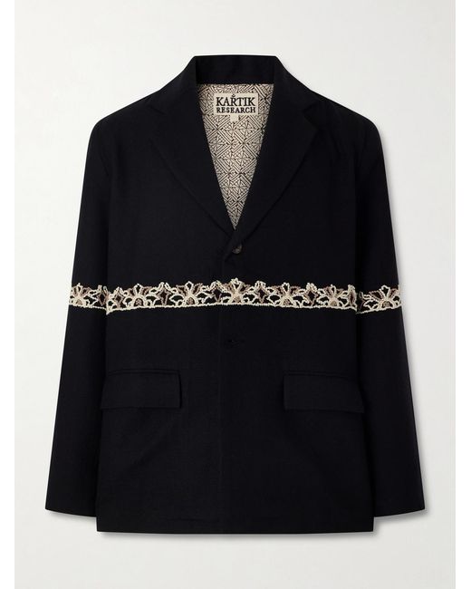 Kartik Research Black Embroidered Wool Blazer for men