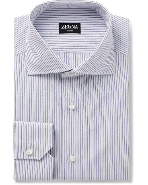 Zegna Blue Cutaway-collar Striped Trofeotm Shirt for men
