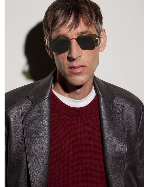 Gucci Green Bamboo Square-Frame-Tone Sunglasses for men