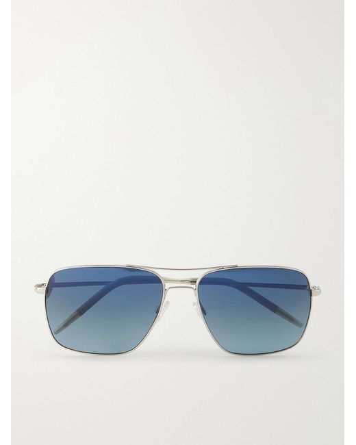 Oliver Peoples Blue Clifton 58 Aviator-style Silver-tone Sunglasses for men