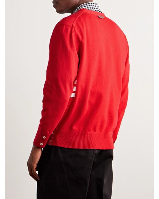 Thom Browne Red Striped Cotton Cardigan for men