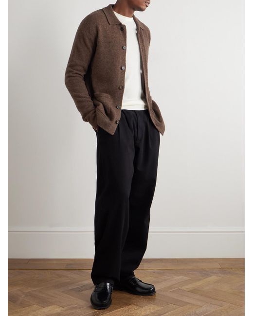 Incotex Brown Zanone Brushed Virgin Wool-Blend Cardigan for men