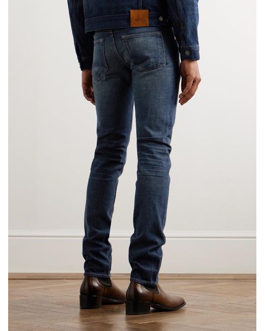 Jeans slim-fit in denim cimosato di Tom Ford in Blue da Uomo