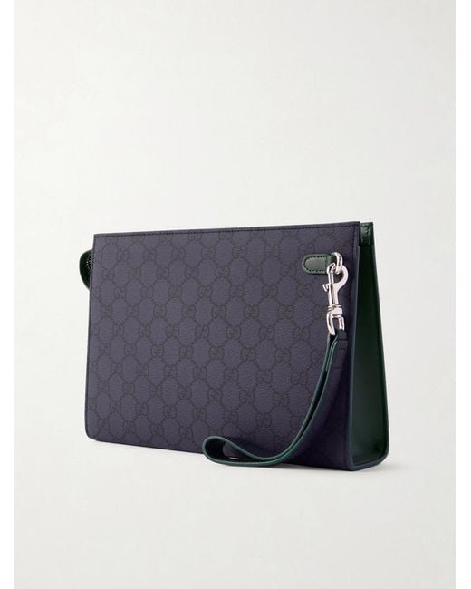Gucci Blue Gg Supreme Monogrammed Coated-Canvas And Leather Pouch for men