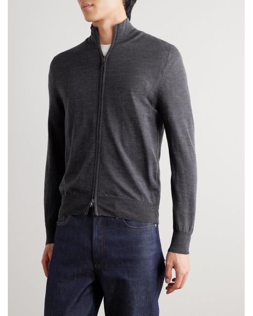 Canali Blue Wool Zip-up Cardigan for men