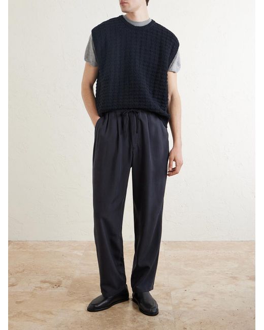 Kaptain Sunshine Blue Straight-leg Silk-gabardine Drawstring Trousers for men