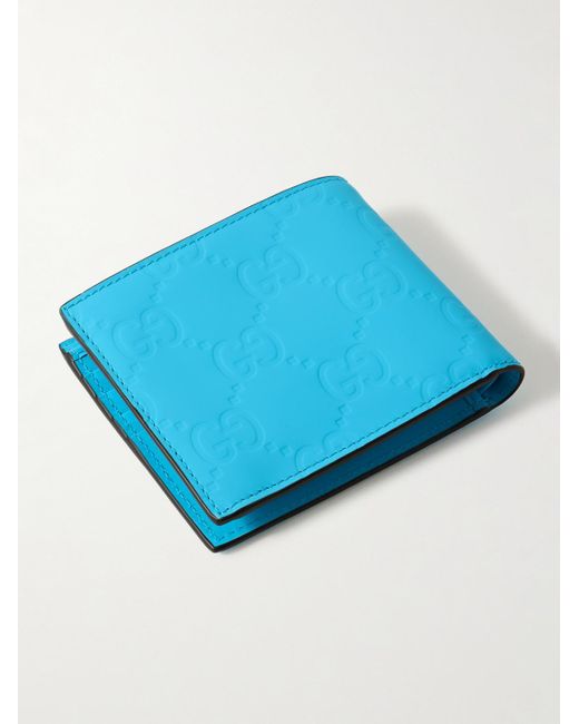 Gucci Aufklappbares Portemonnaie aus Leder mit Gummieffekt und Logoprägung in Blue für Herren