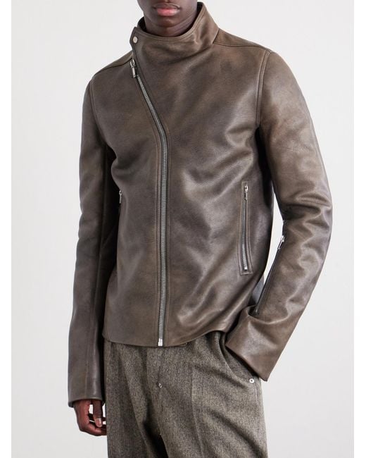 Rick Owens Brown Release Panelled Full-Grain Leather Jacket for men