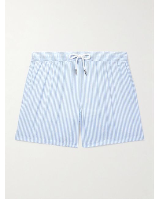 Thom Sweeney Blue Straight-Leg Mid-Length Striped Swim Shorts for men