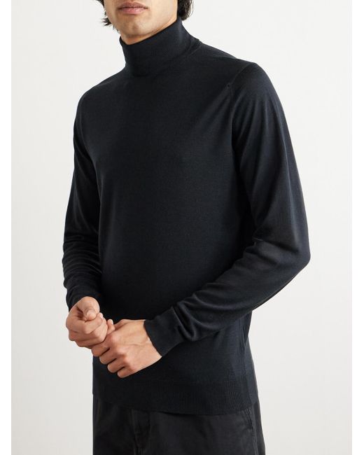 John Smedley Black Cherwell Merino Wool Rollneck Sweater for men