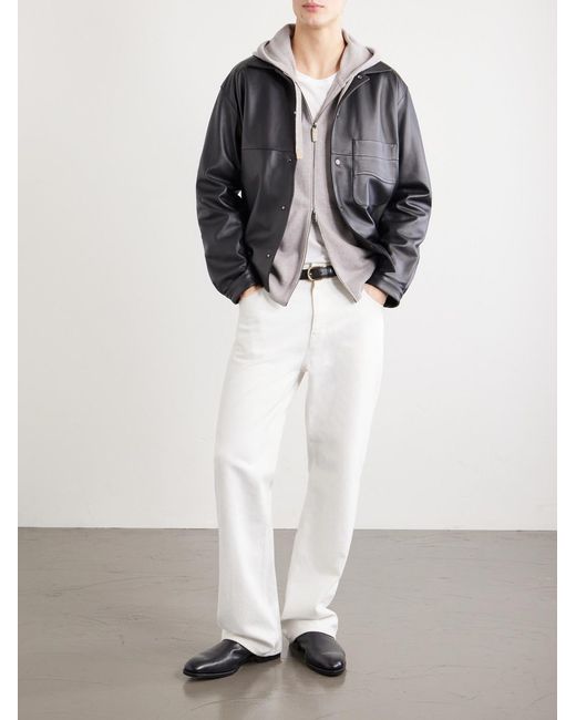 Brioni Gray Hooded Leather-trimmed Cashmere Zip-through Sweater for men