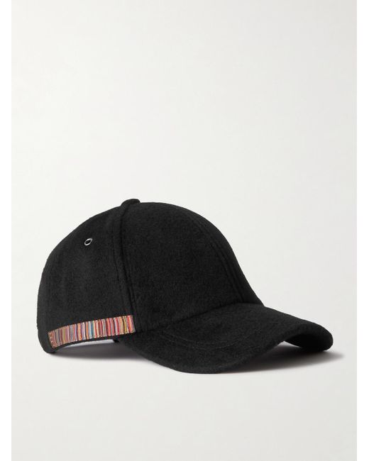 Paul Smith Black Striped Grosgrain-Trimmed Wool-Felt Baseball Cap for men