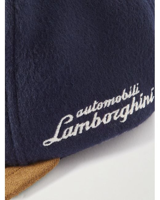 Rhude Blue Automobili Lamborghini Logo-appliquéd Embroidered Suede-trimmed Wool-blend Trucker Cap for men