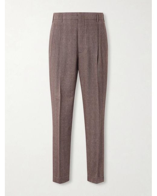 Brunello Cucinelli Gray Straight-leg Pleated Linen And Wool-blend Suit Trousers for men