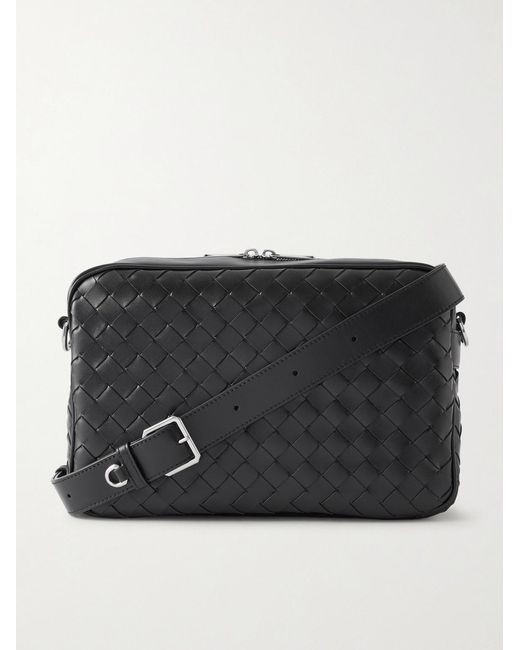 Bottega Veneta Black Intrecciato Leather Messenger Bag for men