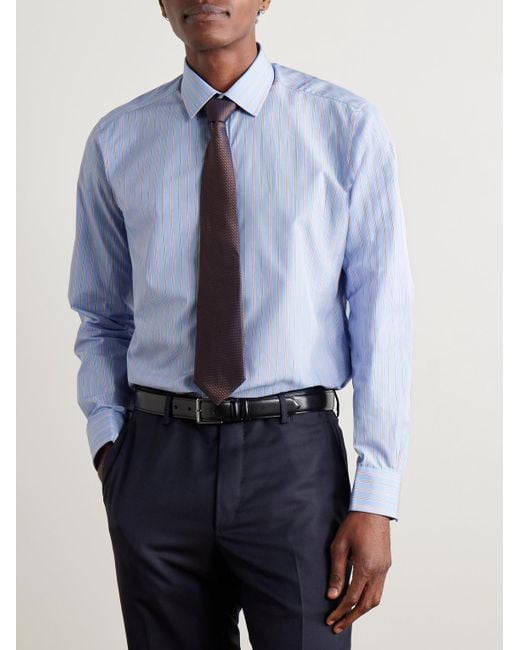 Charvet Blue Striped Cotton-Poplin Shirt for men