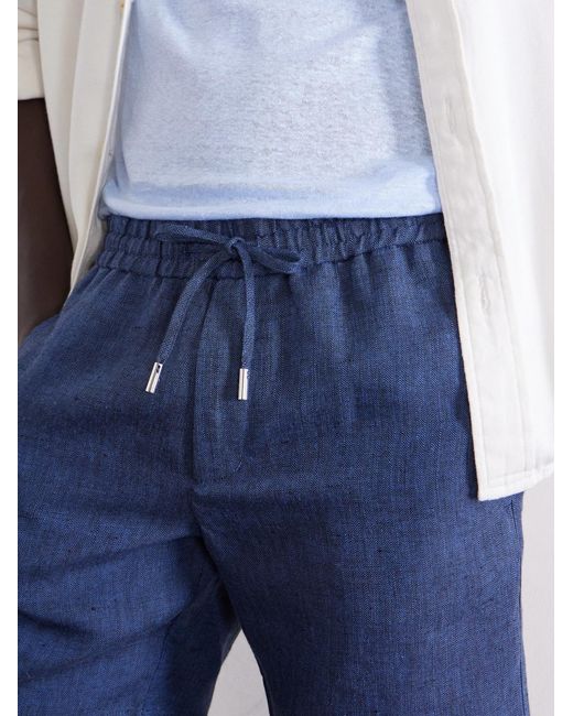 Mr P. Blue Straight-Leg Herringbone Linen Shorts for men