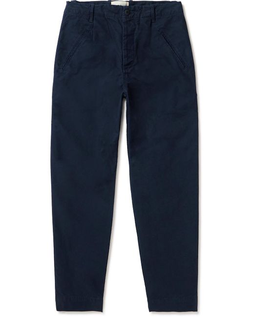 Folk Blue Assembly Straight-leg Pleated Cotton-twill Trousers for men