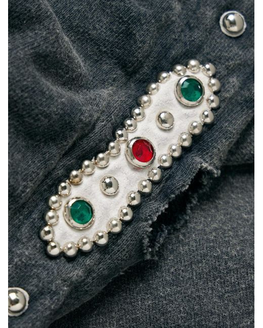 Kapital Blue Embellished Suede-Trimmed Distressed Cotton-Jersey Hoodie for men