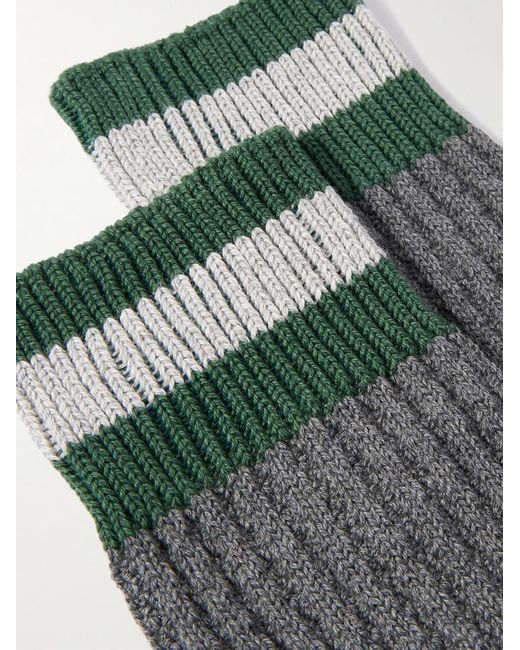Mr P. Gray Striped Ribbed Cotton-Blend Socks for men