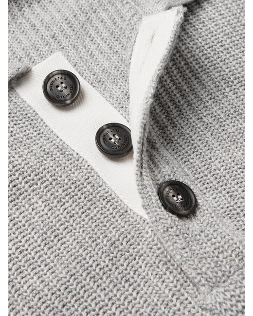 Brunello Cucinelli Gray Ribbed Cotton And Linen-blend Polo Shirt for men