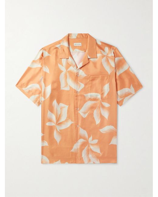 Dries Van Noten Orange Camp-Collar Floral-Print Silk-Twill Shirt for men