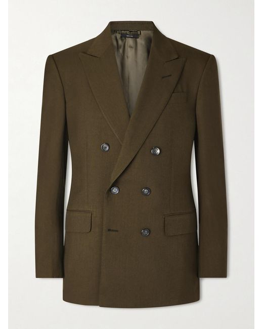 Tom Ford Black Slim-Fit Double-Breasted Wool, Cashmere And Silk-Blend Blazer for men