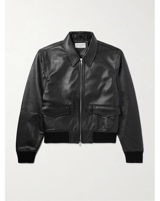 Officine Generale Black Conan Full-grain Leather Bomber Jacket for men