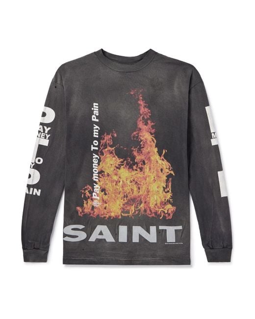 SAINT Mxxxxxx Black Pay Money To My Pain Printed Distressed Cotton-jersey T-shirt for men