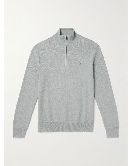 Polo Ralph Lauren Gray Logo-embroidered Honeycomb-knit Cotton Half-zip Sweater for men