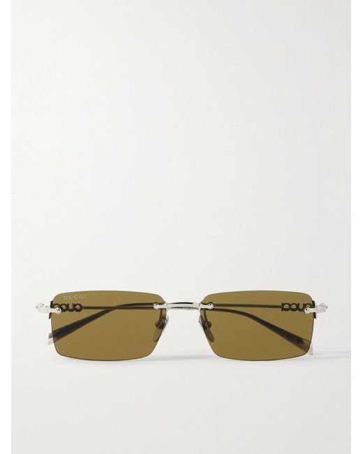 Gucci Metallic Rimless Rectangular-Frame-Tone Sunglasses for men