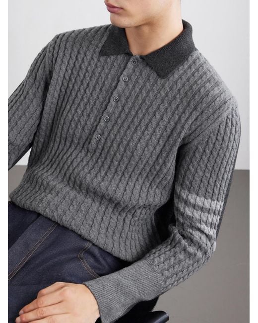 Thom Browne Gray Knitted Merino Wool Polo Sweater for men