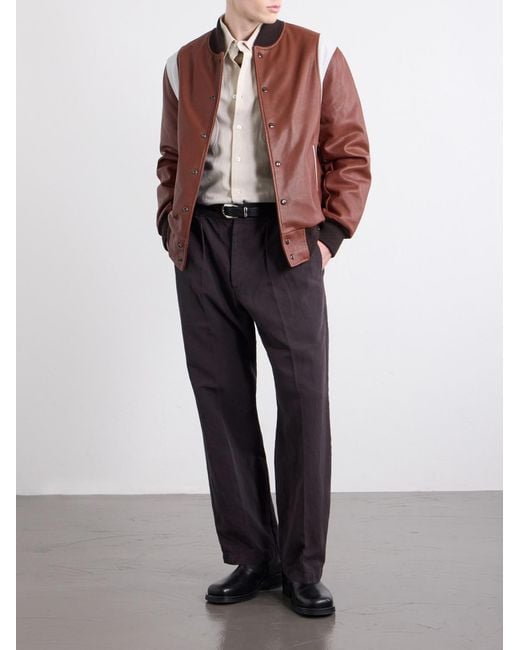 Golden Bear Brown Perforated Fabric Trimmed Leather Jacket for men