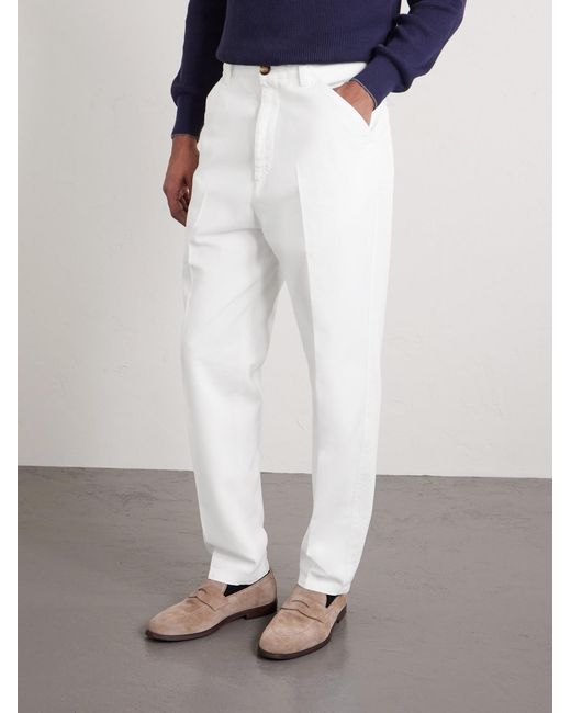 Brunello Cucinelli White Straight-Leg Cotton Chinos for men