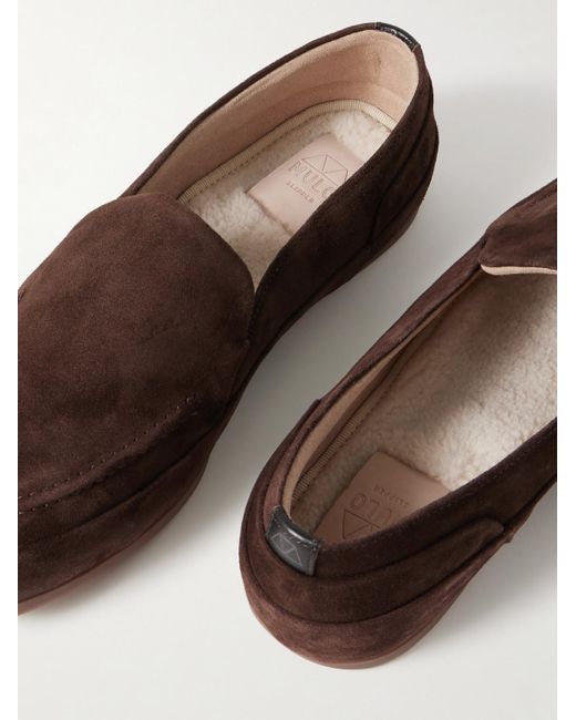 Mulo Brown Fleece-Lined Suede Loafers for men