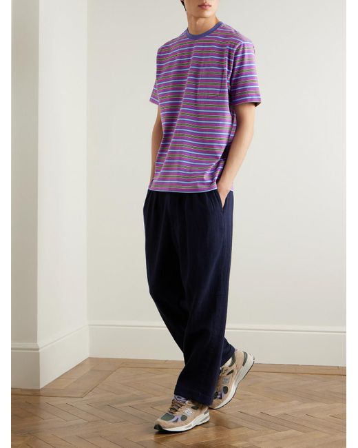 Beams Plus Purple Striped Cotton-Jersey T-Shirt for men