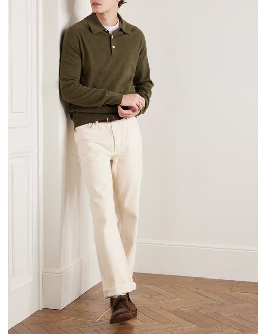 Drake's Green Wool And Alpaca-Blend Polo Shirt for men