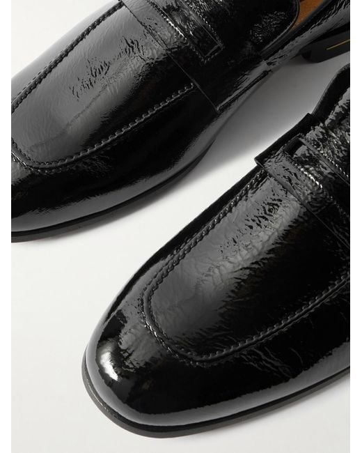Tom Ford Black Gigi Crackled Patent-leather Penny Loafers for men