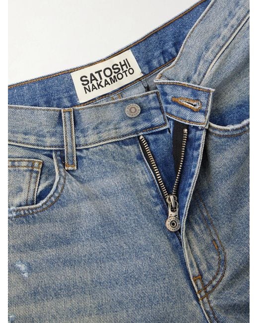 Satoshi Nakamoto Blue Blessed To Be Stressed Straight-Leg Distressed Jeans for men