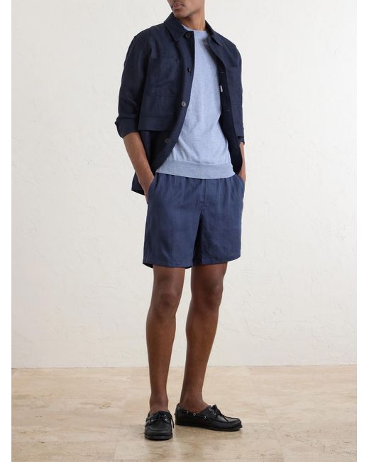 Sease Blue Cod-2 Straight-Leg Hemp Drawstring Shorts for men